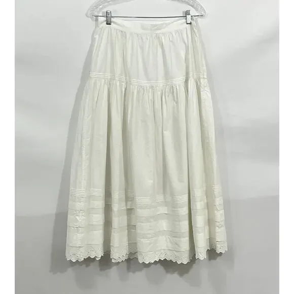 DOEN Sz M Medium Sebastiane Skirt Midi Scalloped Ivory Powder A-Line - Picture 2 of 16